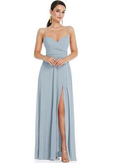 Dessy Group Adjustable Strap Wrap Bodice Maxi Dress with Front Slit - LB036 Sweetheart Bridesmaid Dress