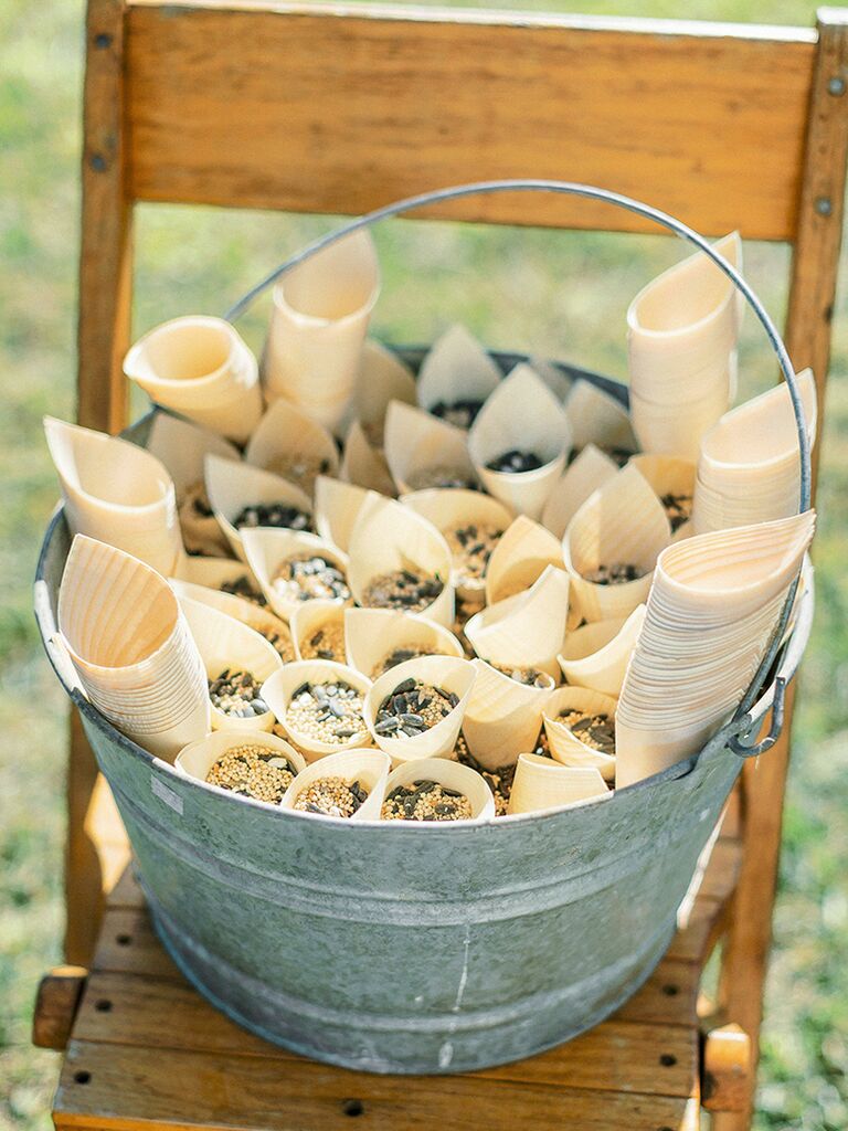 Birdseed wedding send-off idea