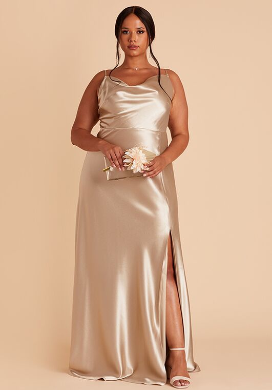 Birdy Grey Lisa Long in Satin Neutral Champagne Bridesmaid Dress - 3