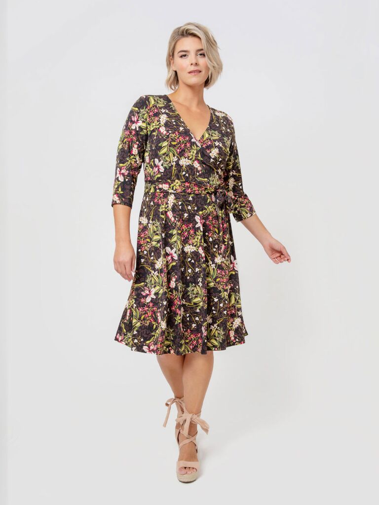 Leota Curve floral wrap cocktail dress for wedding guest