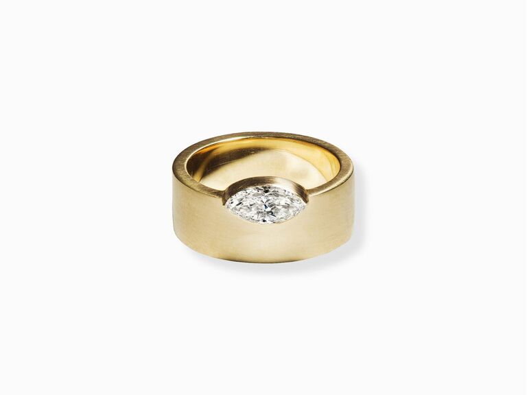thick gold band with marquise diamond 