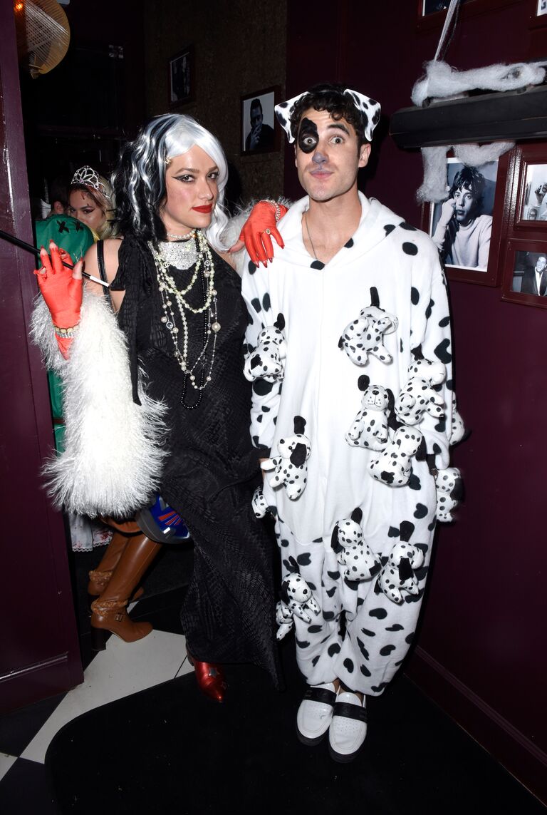 Mia Swier and Darren Criss as Cruella De Vil and a Dalmatian