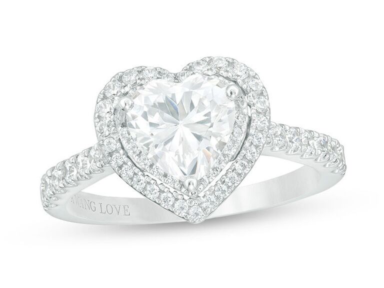 zales vera wang diamond heart shaped engagement ring with heart shaped round diamond halo and round diamond band