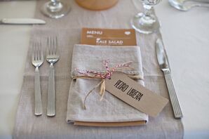 Rustic Brown Place Cards with Burlap Linen Napkins