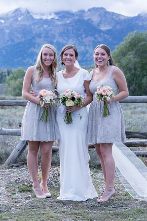 Taupe Lace Knee-Length Bridesmaid Dresses