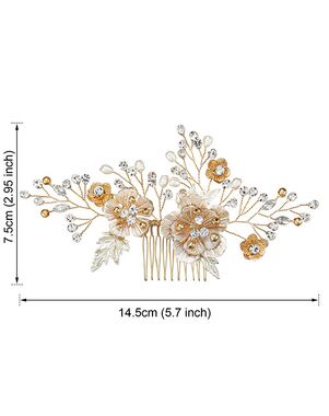 AW Bridal AW BRIDAL Bridal Hair Comb Pearl Flower Wedding Hair Pieces for Bride Hair Accessories Wedding Hair Comb Clips (Gold) Gold Pins, Combs + Clip