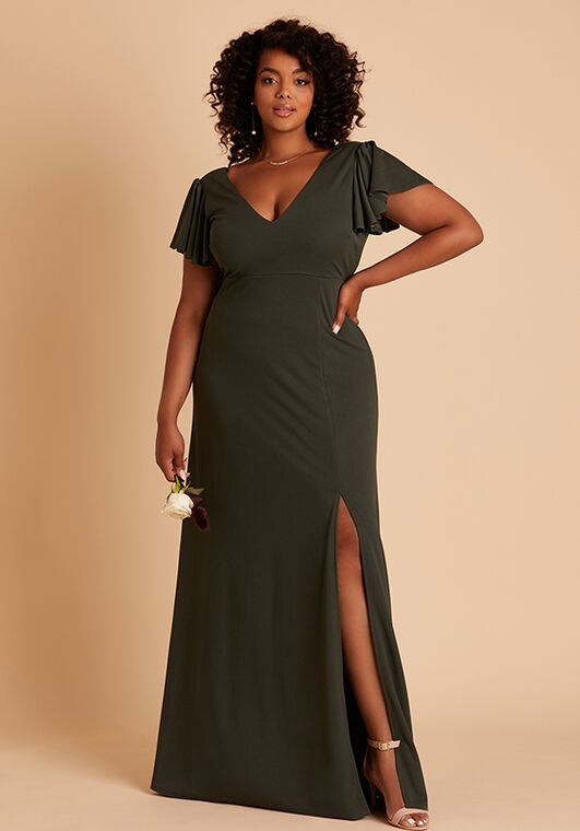 Birdy Grey Hannah Dress in Crepe Olive V-Neck Bridesmaid Dress - 3