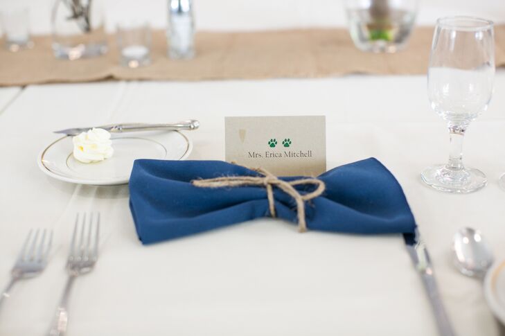 “The mascot is a bobcat and often the paw print is used in Ohio University apparel and gear. We had this paw-print symbol appear throughout the wedding,” says the couple. “It was a tag that tied the initiations together, it was present on the programs and on the place cards as markers for what entree the guests were having.”