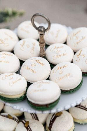 Custom Calligraphed Macarons for Wedding Dessert Table