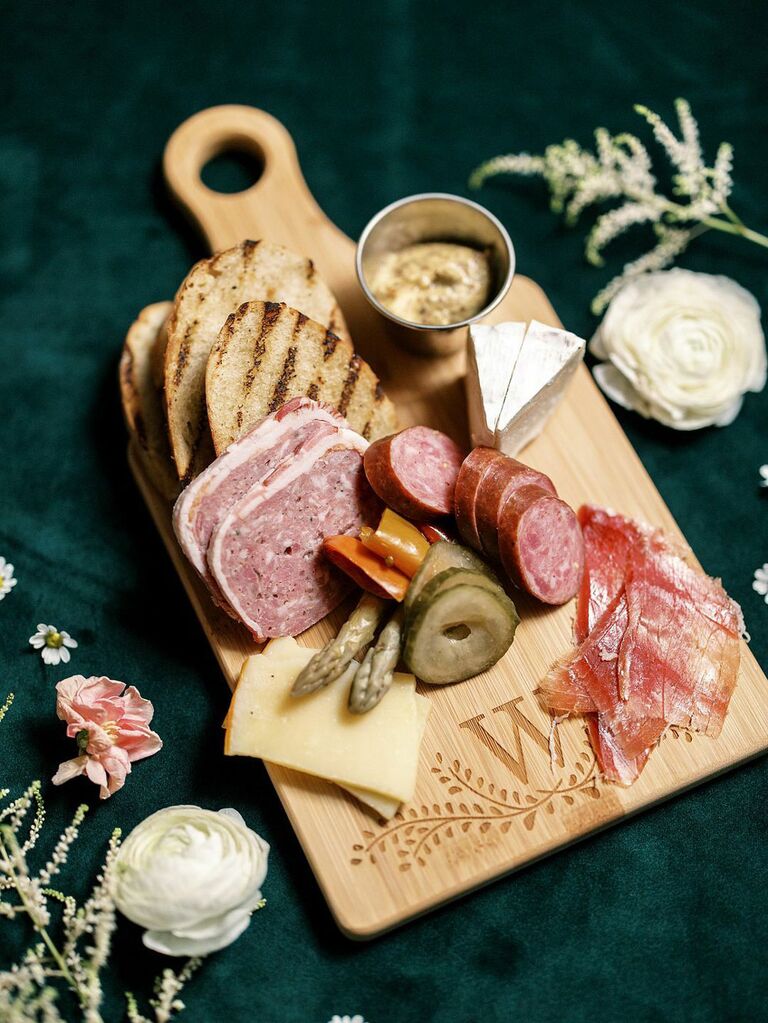Individual charcuterie spread at bridal shower