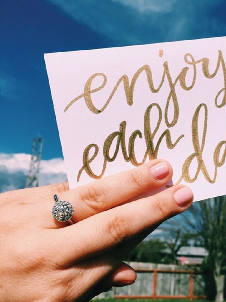 Engagement ring selfie idea with a quote