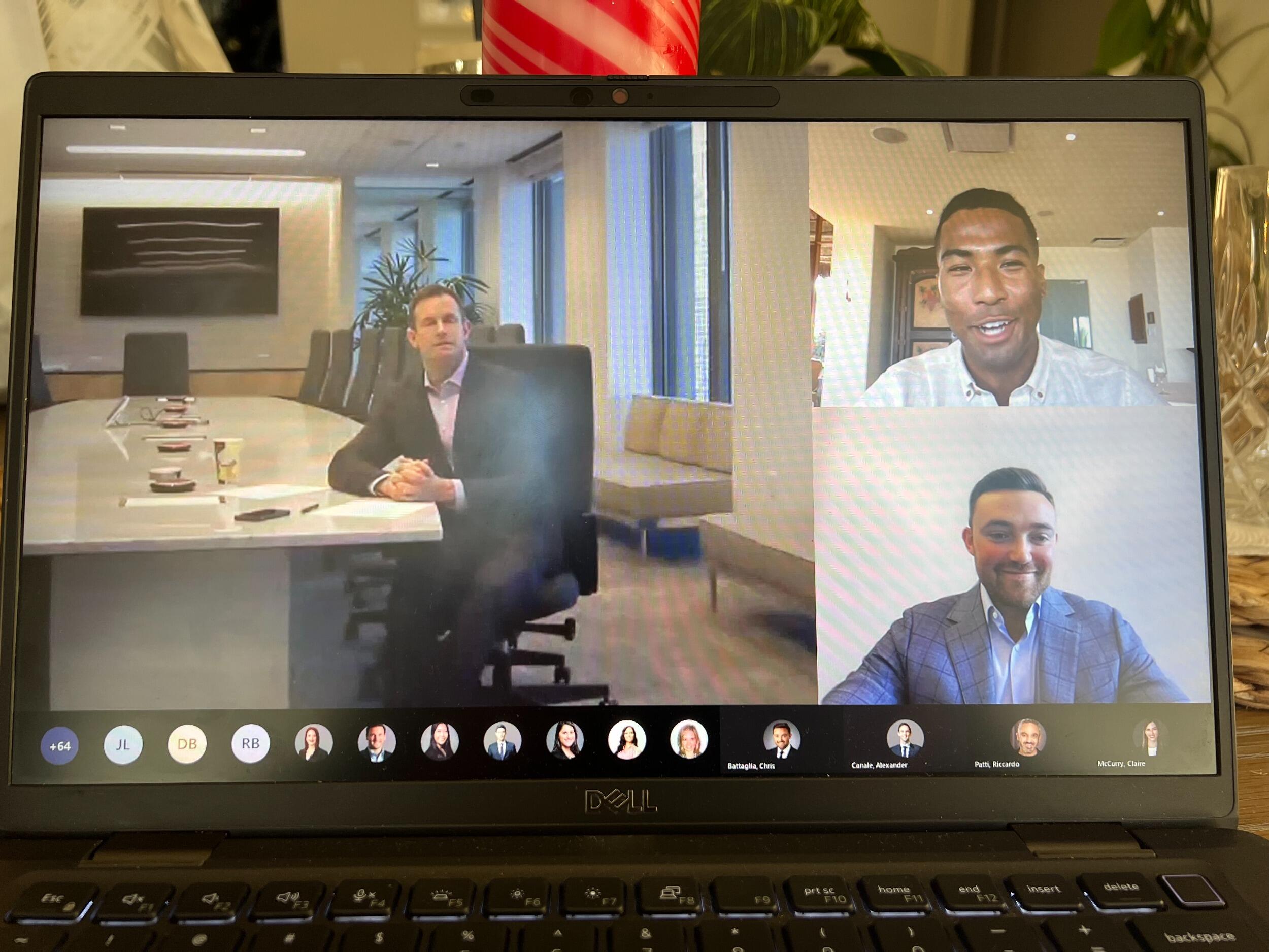 Sparks: Chris works closely with Richard, and together they run their firm’s LGBTQ+ employee resource group. When Richard had the idea to invite Josh to speak on a sports and business webinar, Josh happily agreed and Chris and Richard ended up moderating the event. Shortly after, Richard casually let it slip that Josh had a bit of a crush on Chris. Chris was pleasantly surprised. Texting soon followed, and the spark ignited.