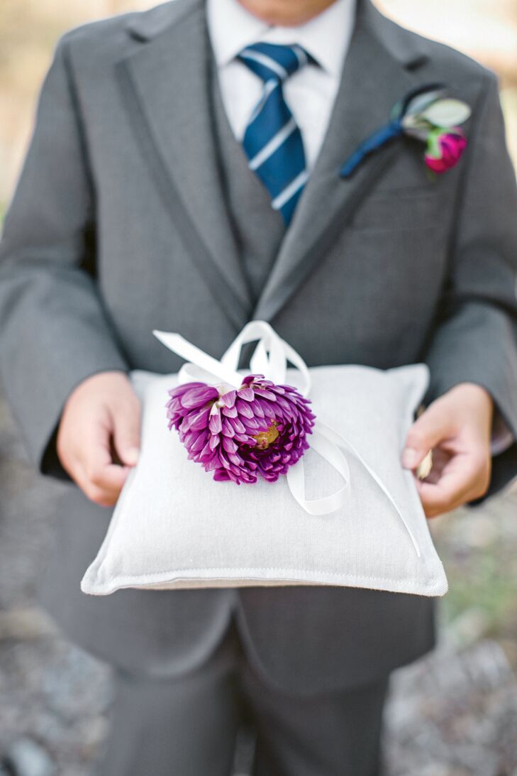 Purple Dahlia on Ring Pillow