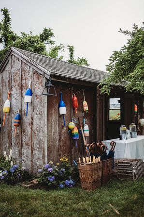Shed Decorated With Buoys for Wedding in Biddleford Pool, Maine
