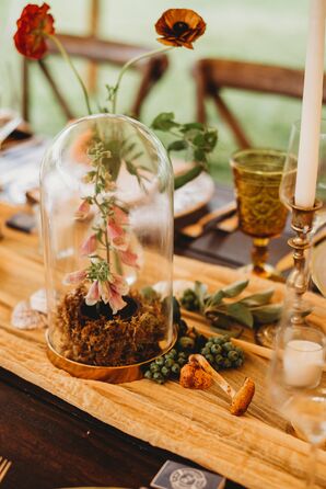Cloche Centerpiece Filled With Fresh Foxglove Blooms