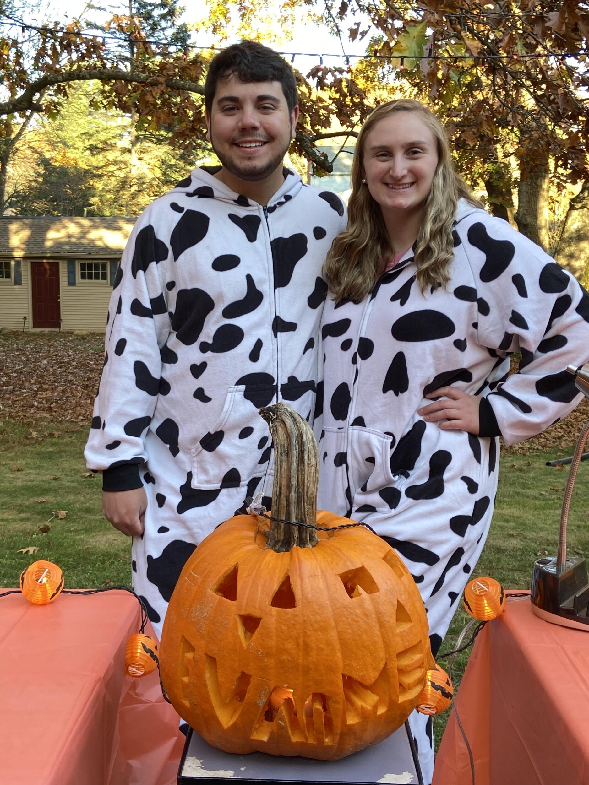 Celebrating Evan's favorite holiday (Halloween) as Megan's favorite animal (cows) together!