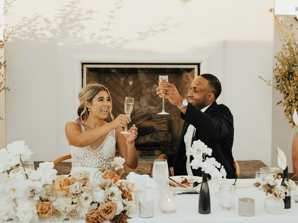 Couple toasting during wedding reception
