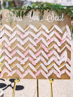 Pink Feather-Shaped Escort Cards