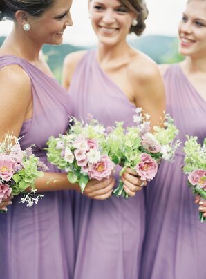 David's Bridal One-Shoulder Wisteria Purple Bridesmaid Dresses