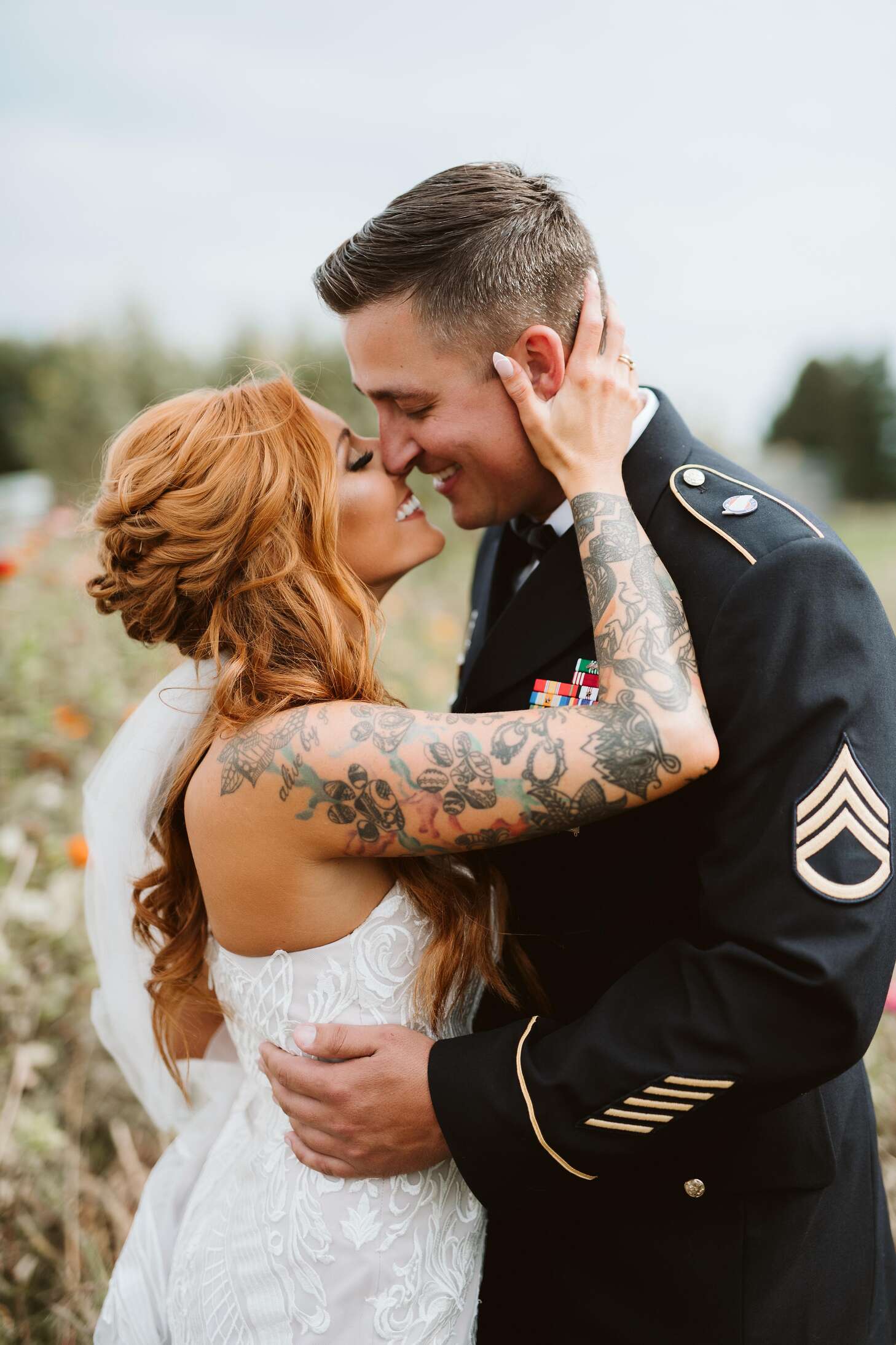army dress blues for wedding Groom in Hugging Bride Marine corps