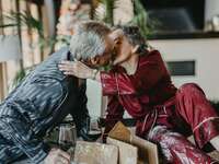 Couple kissing during Christmad Time