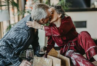 Couple kissing during Christmad Time