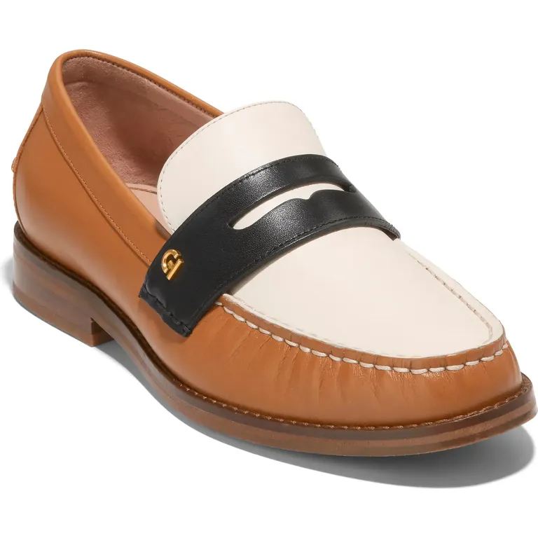Brown and ivory leather Luxury Pinch Penny Loafer gift for wife 