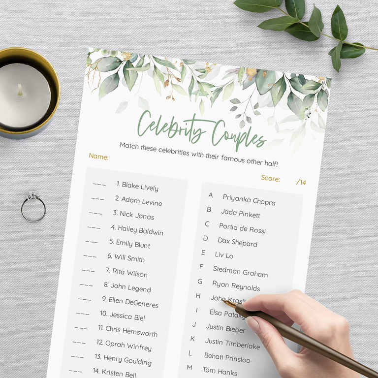 Pampadoo Designs Celebrity Couple Game for your engagement party