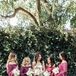 Bridesmaids in Pink Lace Dresses