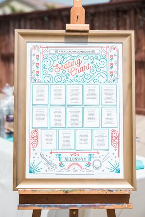 Elegant Turquoise and Red Seating Chart