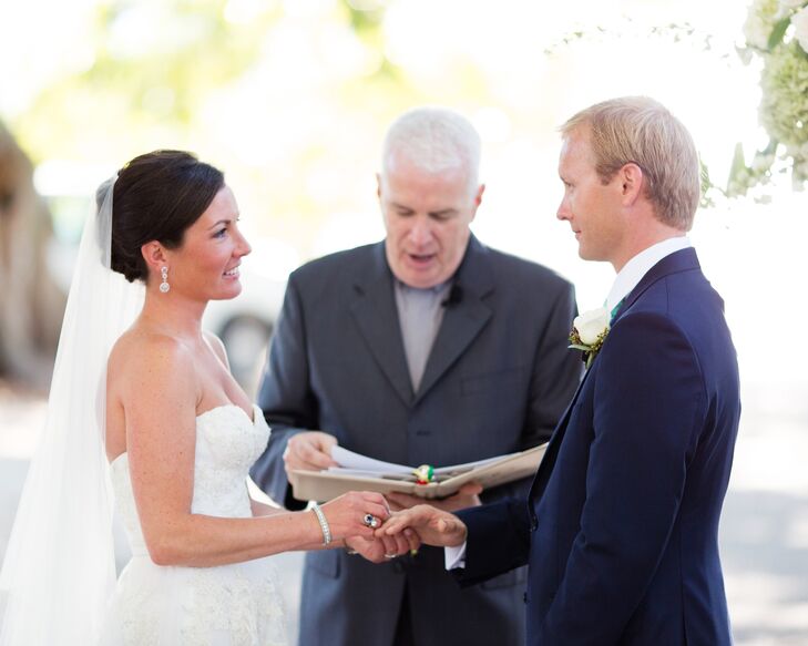 The couple exchanged vows outdoors on Banyan Street in Boca Grande, Florida.