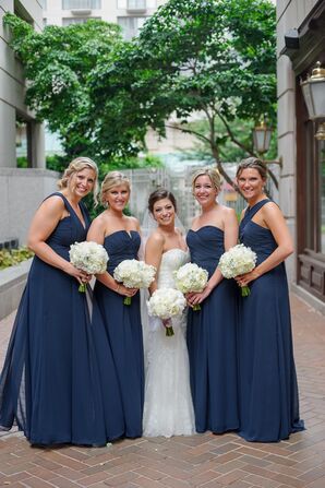 Navy Monique Lhuillier Bridesmaid Gowns