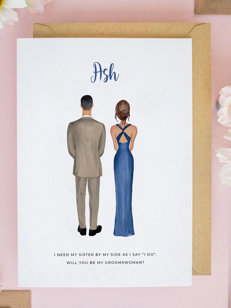Custom illustration groomswoman card