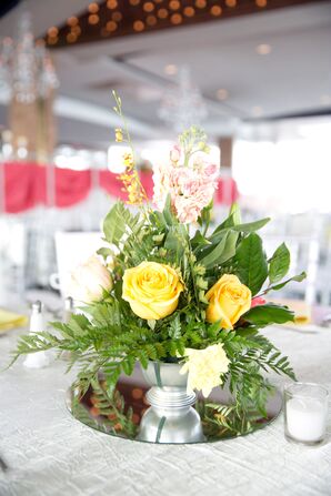 Yellow Rose and Greenery-Accented Centerpiece