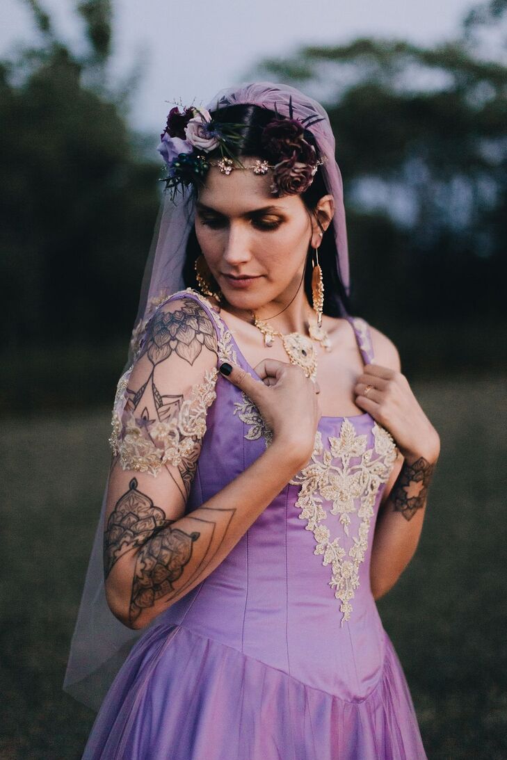 Bride in Purple Wedding Dress