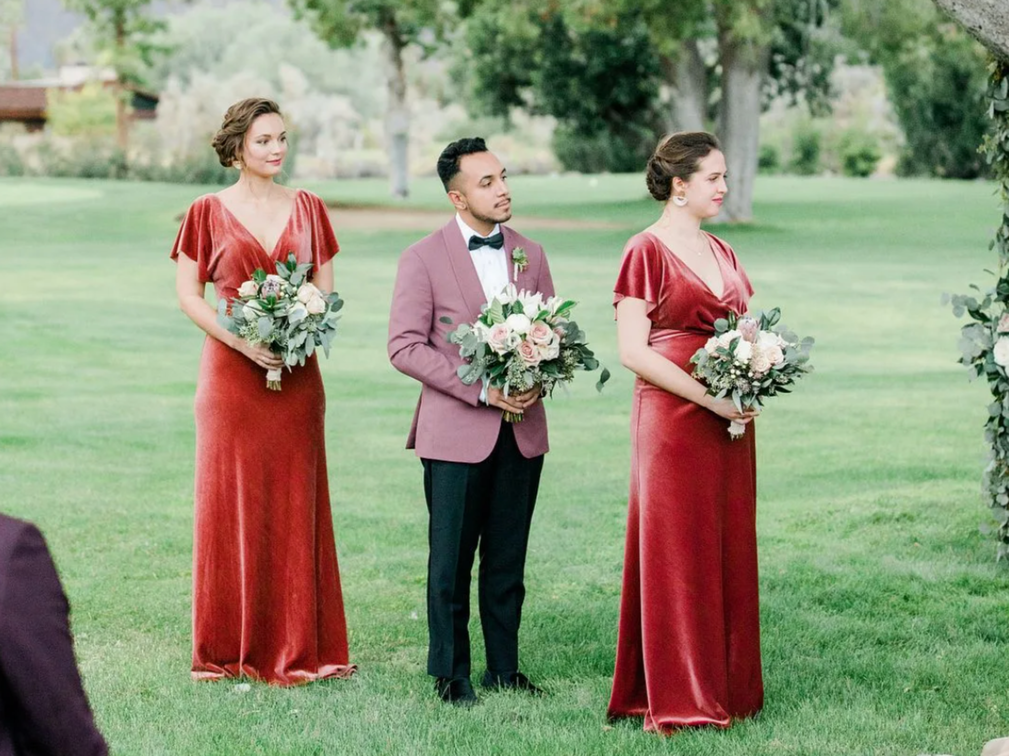 green velvet bridesmaid dresses