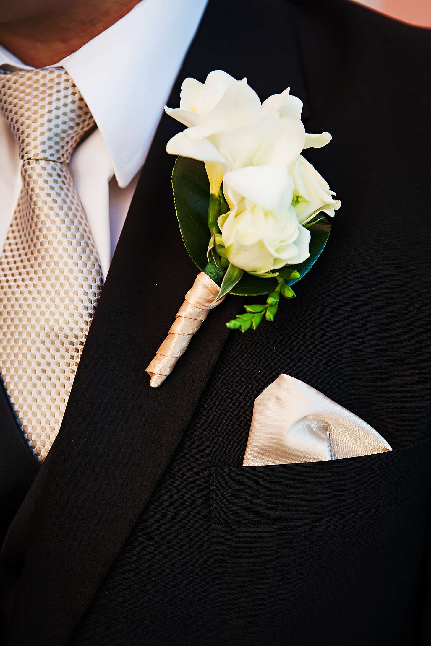 boutonniere for gold dress Emerald Green and Gold Dahlia Boutonniere main image 0