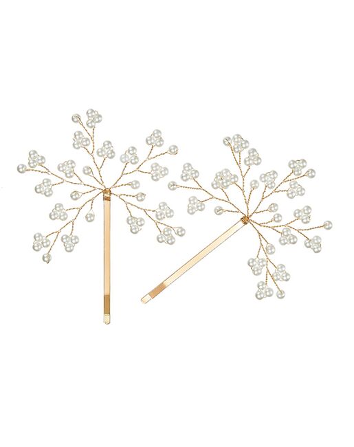 AW Bridal AW BRIDAL Wedding Hair Clip Pearl Hair Pins Bridal Barrette Hair Piece for Wedding Hair Accessories for Brides Women 2pcs (Gold) Gold Pins, Combs + Clip - 5