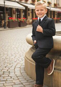 Little Tuxedos "Mason" Kids Black Suit (5-Piece Set) Flower Girl Dress and Ring Bearer Outfit