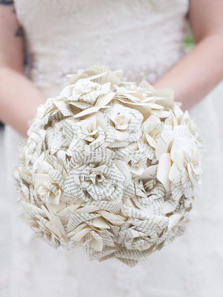 Paper flower bouquet with sheet music