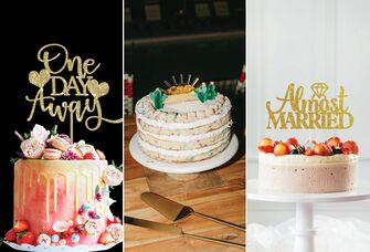 Collage of three rehearsal dinner cake ideas