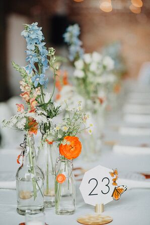Blue and Orange Centerpieces and Butterfly Table Numbers