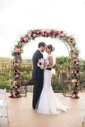 Jewel-Toned Floral Wedding Arch on Villa Antonia Terrace