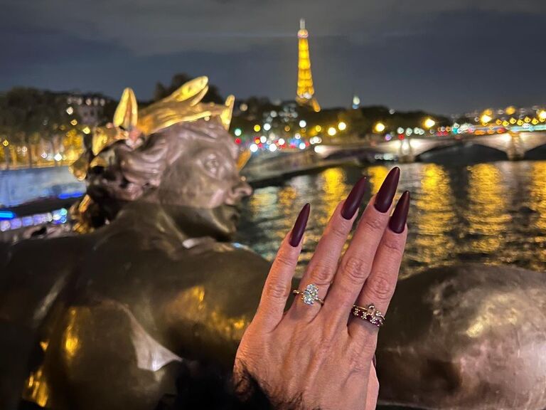 Vanessa shows off her engagement ring in Paris. 