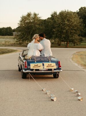 Bride and Groom Take Off in a Vintage Getaway Car