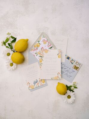 Lemon-Inspired Wedding Invitation Suite With Florals