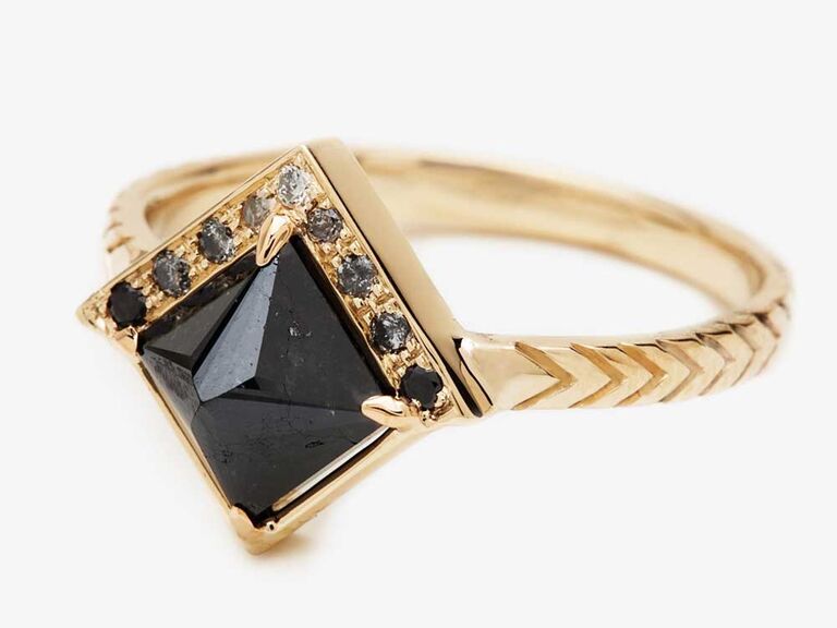 Princess-cut black diamond engagement ring