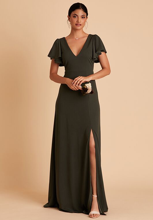 Birdy Grey Hannah Dress in Crepe Olive V-Neck Bridesmaid Dress - 4