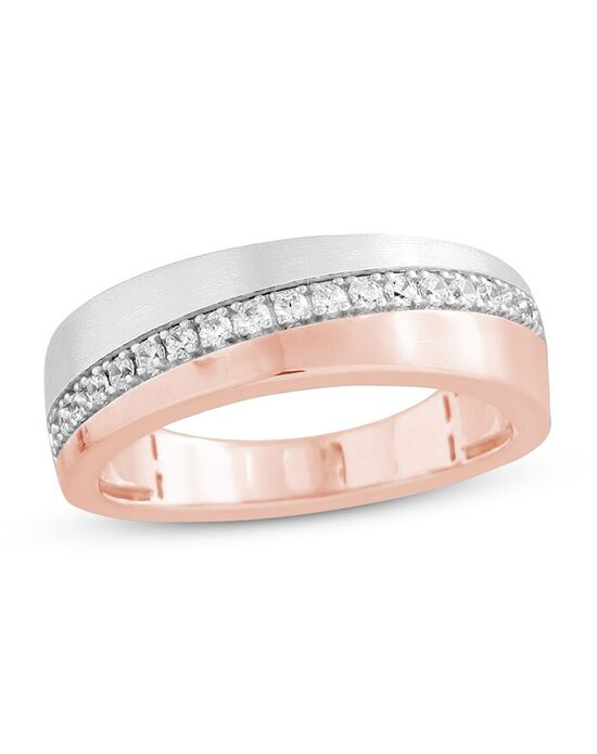 Kay Jewelers Men's Diamond Wedding Band 1/3 ct tw Round-cut 10K Two-Tone Gold Rose Gold Wedding Ring - 1