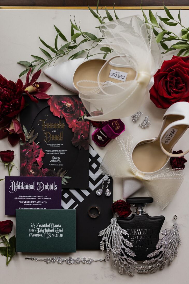 Moody Purple and Black Wedding Invitation Suite